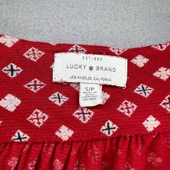 Lucky Brand Multicolored Patterned V Neck Long Sleeve Red Shirt Women’s Size S - Picture 9 of 13